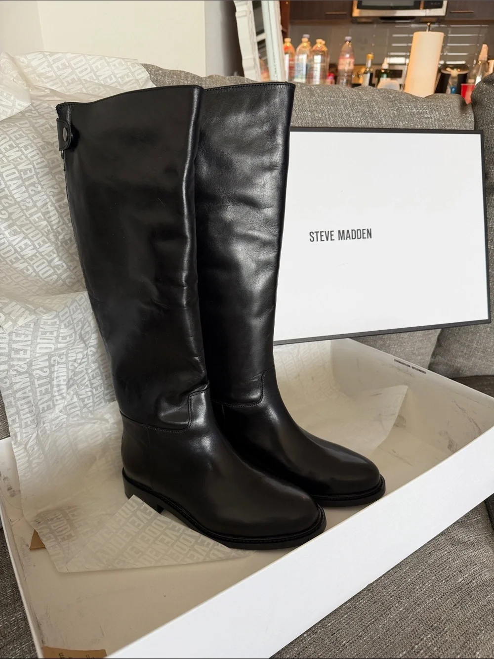Steve Madden “BEREN” Black Over-the-Knee Leather Boots